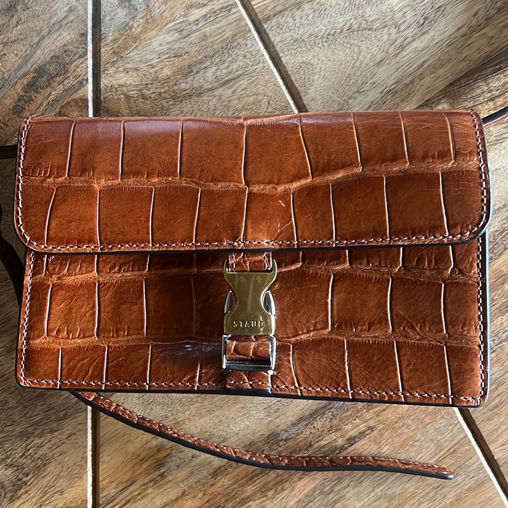 STAUD Croc-Embossed Leather Crossbody Bag - Brown - Picture 7 of 14
